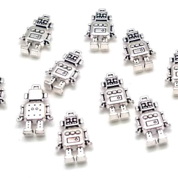 10 or 50 Silver Robot Charms - Metal Robot Charms - Tech Charms - Lead Free - Charms in Bulk - Robot Pendant - Geek Charms - 18mm