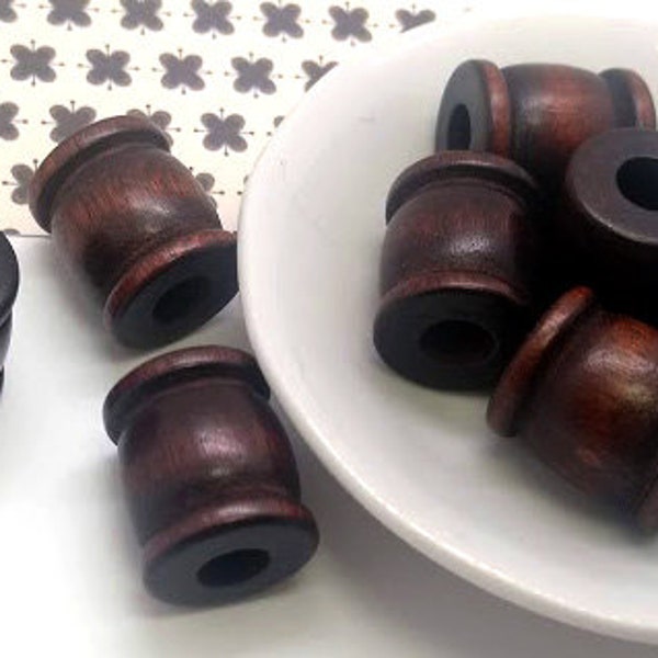 8 or 20 Brown Large Hole Wood Beads - Dark Brown Wooden Bead - Wood Macrame Beads - Beads with Large Hole - Vintage Wood Beads - 22mm