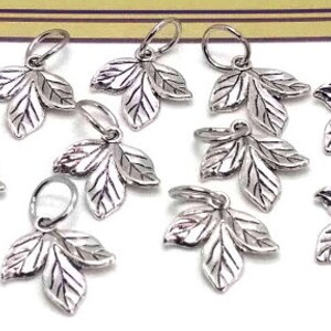 10 Silver Leaf Charms - 3 Leaves - Antique Silver - Lead Free  - Nature Charms - Trifoliate Leaves - Plant Leaves - Tree Leaves - 20mm