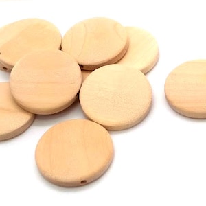 10 Tan Wooden Beads - Unfinished Wood Beads - Large Wood Beads - Flat Round Beads - Natural Wood Beads - Wood Coin Beads - 25mm