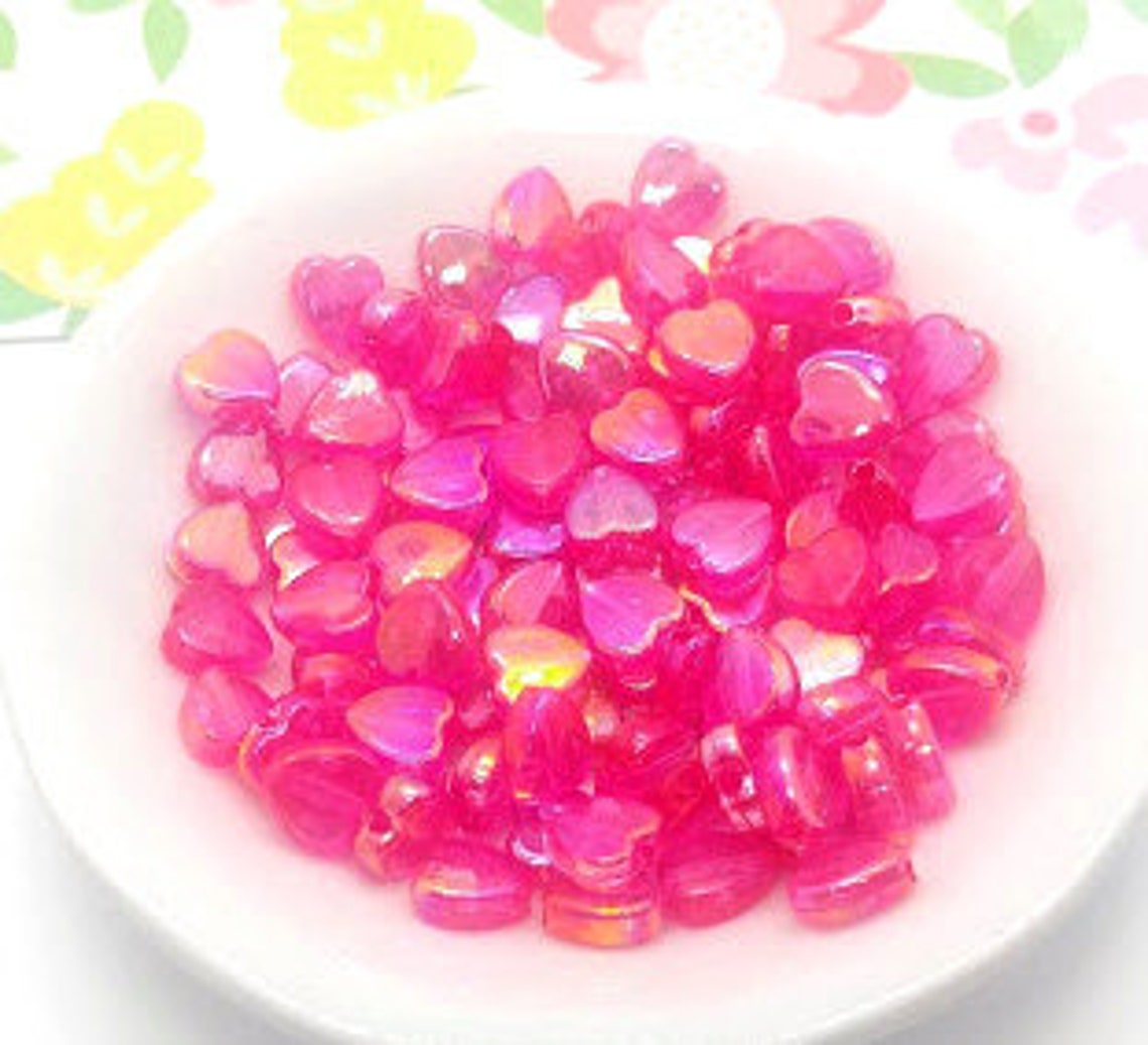 100 Pink Heart Beads Acrylic Heart Beads Small Heart Bead Etsy
