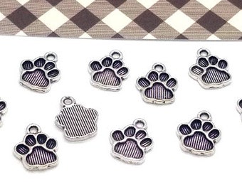 10, 50 or 100 Paw Print Charms - Antique Silver - Dog Paw Charm - Lead Free - Pet Charms - Paw Charms in Bulk - Small Paw Charm - 15mm