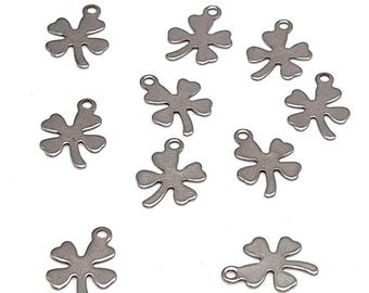 Silver Clover Charms, Stainless Steel, St. Patricks, Jewelry Pendants (13mm, 10 or 50 pieces)