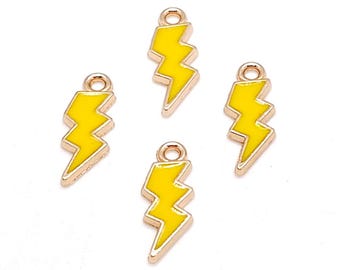 Lightning Bolt Charms, Yellow Gold, Enamel Pendants, Weather Charm (20mm, 4 or 10 pieces)