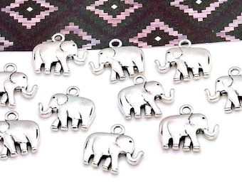 Silver Elephant Charms - Metal Alloy - Animal Mascot Jewelry Pendants (18mm, 10 or 30 pieces)