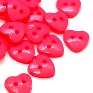 10, 50 or 100 Pink Heart Buttons - Plastic Heart Buttons - Small Heart Button - Bulk Heart Buttons - Valentines Day - Two Hole Button - 12mm