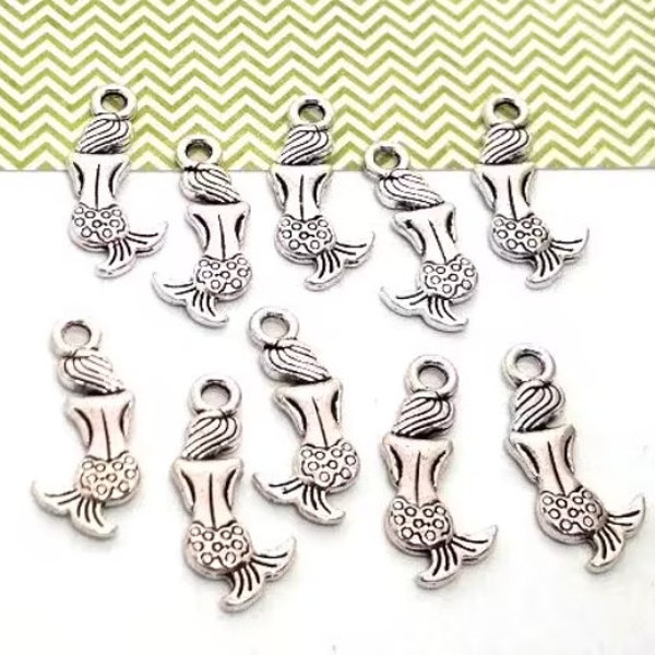 10, 50 or 100 Mermaid Charms - Antique Silver - Mermaid Pendants- Silver Mermaid - Lead Free - Charms in Bulk - Bulk Mermaid Charms - 20mm