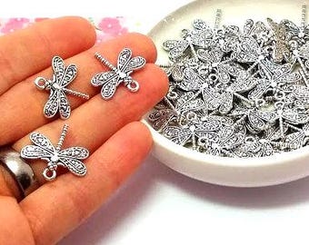 Silver Dragonfly Charms, Metal Alloy, Insect Jewelry Pendants (19mm, 10, 50 or 100 pieces)