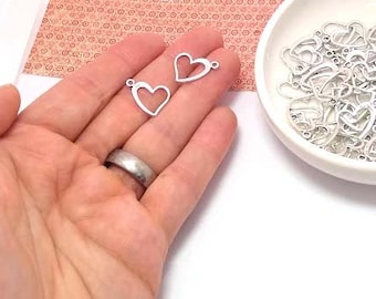 10, 50 or 100 Matte Silver Heart Charms - Bulk Heart Charms - Open Heart - Small Heart Charms - Metal Heart Charms - Heart Pendant - 17mm