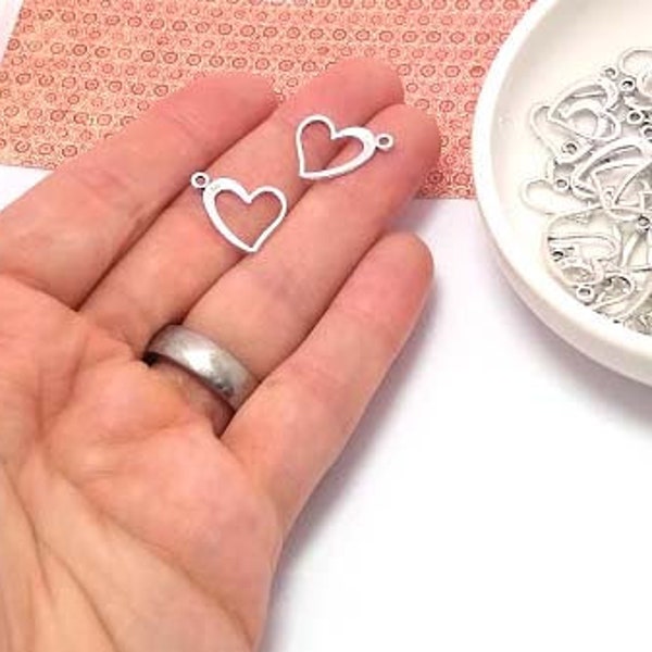 10, 50 or 100 Matte Silver Heart Charms - Bulk Heart Charms - Open Heart - Small Heart Charms - Metal Heart Charms - Heart Pendant - 17mm