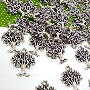 Dijes de plata del Árbol de la Vida, aleación de metal, colgantes de joyería (22 mm, 10 o 50 piezas)