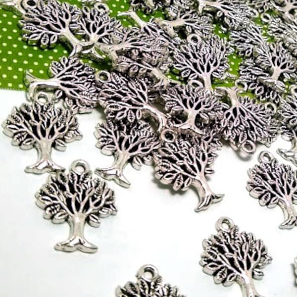 10, 50 or 100 Tree of Life Charms - Antique Silver - Tree Pendants - Silver Tree - Lead Free - Charms in Bulk - Family Tree Charms - 22mm