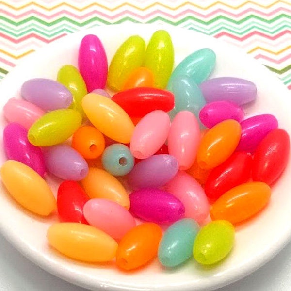 40 Acrylic Tube Beads - Assorted Colors - In Bulk - Plastic Beads - Mixed Color - Pastel Beads - Light Weight - 14mm