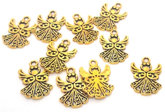 Gold Angel Charms, Metal Alloy, Christmas Angel Jewelry Pendants (20mm, 10 or 50 pieces)