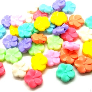 40 Acrylic Flower Beads - Assorted Pastel Colors - In Bulk - Plastic Flower Beads - Mixed Color Flower Beads - 18mm