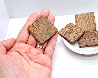 Brown Coconut Wood Beads, Large Flat Square, Textured Grain (40mm, 4 pieces)