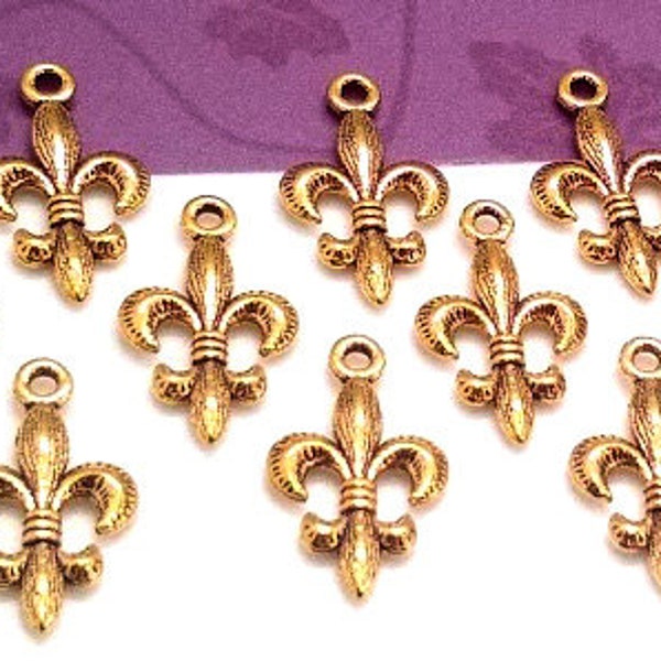 10, 50 or 100 Gold Fleur De Lis Charms - Antique Gold Tone - Fleur De Lis Pendant - Lead Free - Charms in Bulk - Two Sided - 23mm