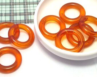 Vintage Lucite Rings, Amber Yellow, Retro Plastic Circle Link (32mm, 8 or 24 pieces)