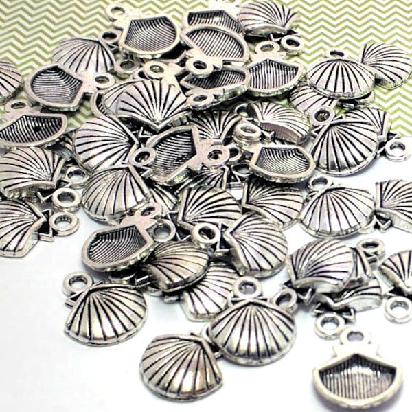 10, 50 or 100 Silver Shell Charms - Charms in Bulk - Sea Shell Charms - Antique Silver - Lead Free - Bulk Charms - Silver Clam Shell - 15mm