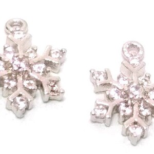 2 Pieces Crystal Snowflake Charms Silver Snowflake Charms Crystal Rhinestone Snowflake Christmas Charms Snowflake Pendant 14mm image 6