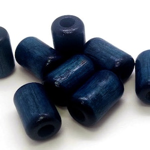 Blue Wood Beads, Large Hole,  Vintage Wooden Macrame Tube Beads (25mm, 8 pieces)