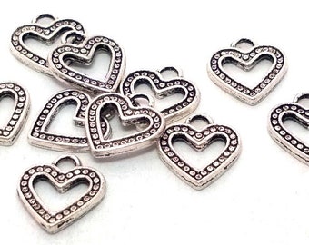 20pc Antiqued Silver Heart Shape Single-side Alloy Pendant Charms Jewelry Making 