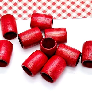 10 Red Wood Beads - Large Hole - Red Tube Beads - Wooden Bead - Vintage Wood - Macrame Beads - Hair Beads - 19mm