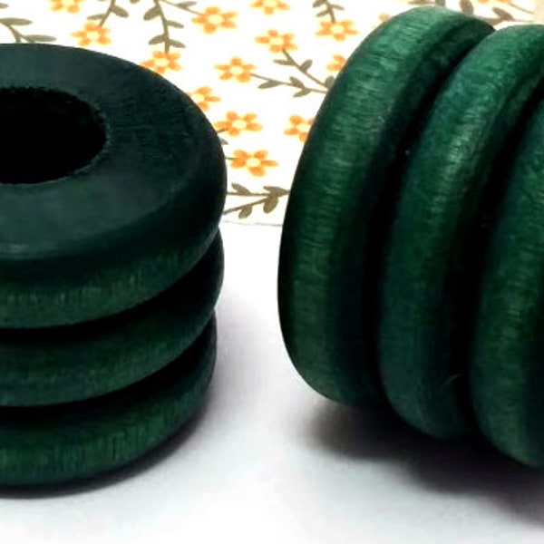 2 Green Wooden Macrame Beads - Wood Beads with Large Hole - Vintage Macrame Beads - Large Hole Beads - Hair Beads - 29mm