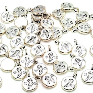 10 or 50 Silver Leaf Charms - Leaf and Flower Charms - Lead Free Charms - Leaf Pendants - Small Leaf Charm - 14mm