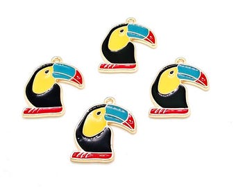 Enamel Toucan Bird Charms, Gold Tone, Animal Jewelry Pendants (25mm, 4 or 10 pieces)