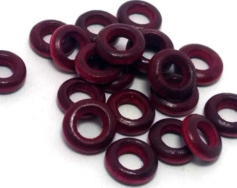 20 Wooden Rings - Burgundy - Small Wood Rings - Large Hole - Wood Ring - Wood Donut - Wood Rings for Jewelry - Wood Rings for Crafts- 12mm