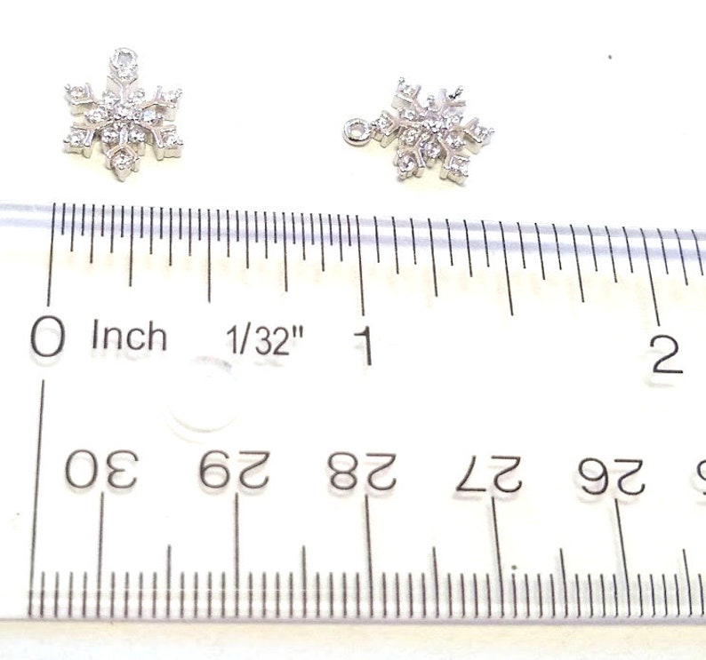 2 Pieces Crystal Snowflake Charms Silver Snowflake Charms Crystal Rhinestone Snowflake Christmas Charms Snowflake Pendant 14mm image 3