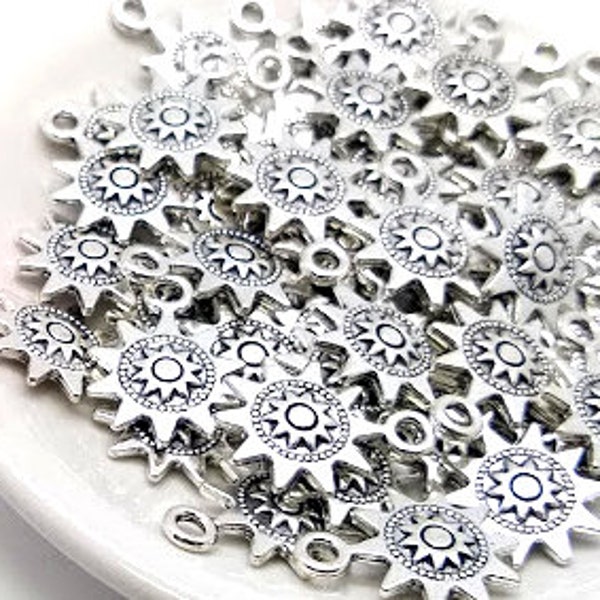 10, 50 or 100 Silver Sun Charms - Charms in Bulk - Lead Free -  Small Sun Charms - Antique Silver Tone - Small Silver Charms - 17mm