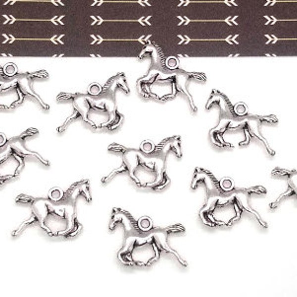 10, 50 or 100 Silver Horse Charms - Running Horse - Horse Pendant - Lead Free - Animal Charms - Equestrian Charms - Wild Horse - 16mm