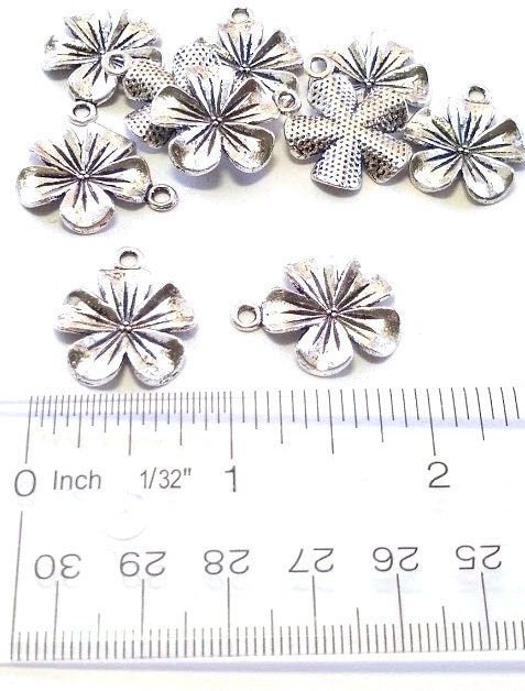 CLEARANCE Hibiscus Flower Charms in Silver Finish Package of 4