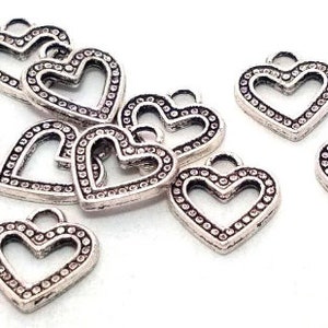 Dijes de corazón de plata, aleación de metal, colgante de joyería de San Valentín (14 mm, 10, 50 o 100 piezas)