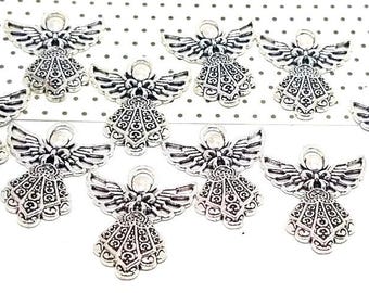 Silver Angel Charms, Metal Alloy, Christmas Pendants, Pocket Angels (26mm, 10, 50 or 100pieces)