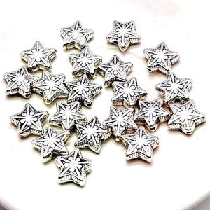 Silver Star Beads, Metal Alloy, Celestial, Small Jewelry Bead (9mm, 20 beads)