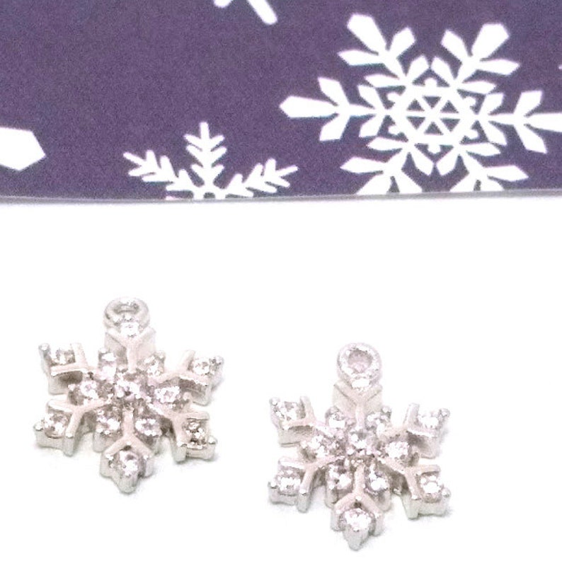 2 Pieces Crystal Snowflake Charms Silver Snowflake Charms Crystal Rhinestone Snowflake Christmas Charms Snowflake Pendant 14mm image 7