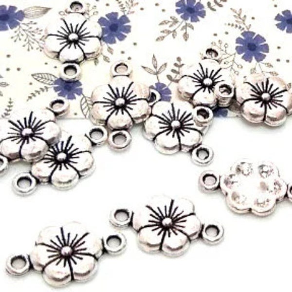 10, 50 or 100 Silver Flower Links - Small Silver Flower - Lead Free - Bulk Flower Charm - Floral - Flower Connector - Earring Finding - 18mm