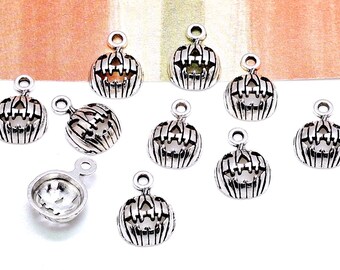 Silver Pumpkin Charms, Metal Alloy, Jack O'Lantern Halloween Jewelry Pendants (16mm, 10 or 50pieces)