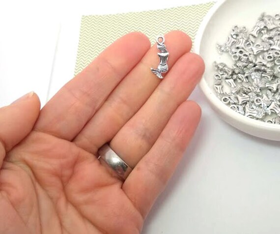 2 Mermaid pendants antique silver tone SC223...