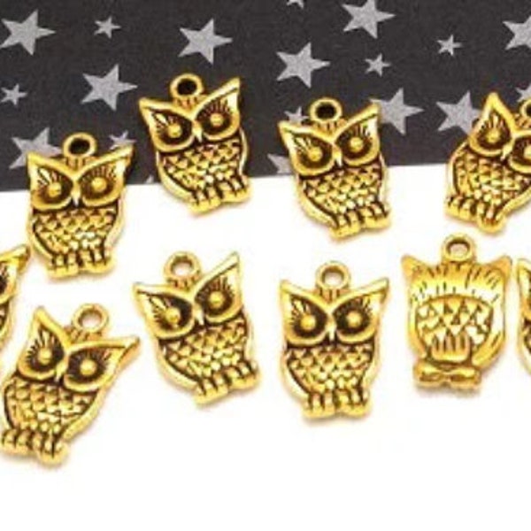 10 or 50 Antique Gold Owl Charms - Bulk Owl Charms - Bird Charm - Lead Free Charms - Animal Charms - Owl Pendant - Charms in Bulk - 16mm