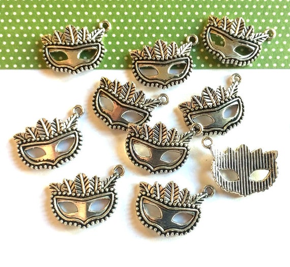 10, 50 or 100 Mardi Gras Mask Charms Silver Mask Charms Masquerade Charms  Lead Free Charms Charms in Bulk Mardi Gras Charm 23mm 