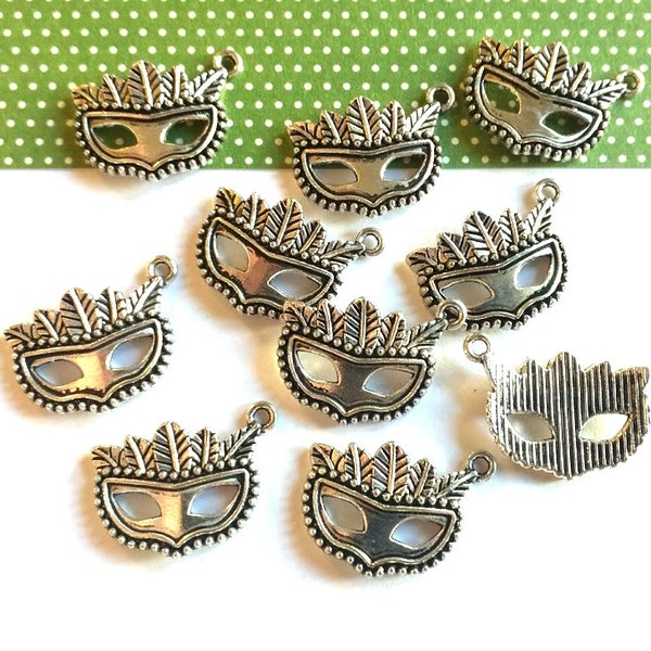 10, 50 or 100 Mardi Gras Mask Charms - Silver Mask Charms - Masquerade Charms - Lead Free Charms - Charms in Bulk - Mardi Gras Charm - 23mm