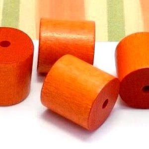Cuentas de madera de color naranja, grandes cuentas cilíndricas de tubo vintage (25 mm, 4 piezas)