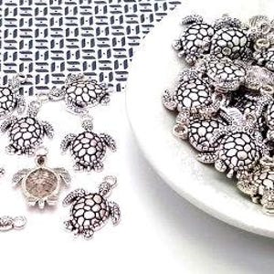 Silver Turtle Charms, Metal Alloy, Sea Turtle Jewelry Pendants (22mm, 10, 50 or 100pieces)