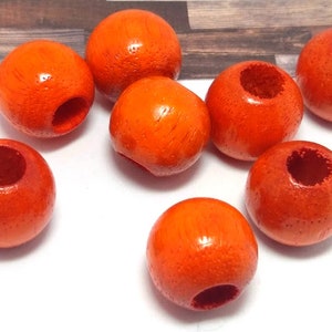 Orange Wood Beads, Large Hole, Vintage Wooden Jewelry, Macrame, Hair Beads (19mm, 8 pieces)