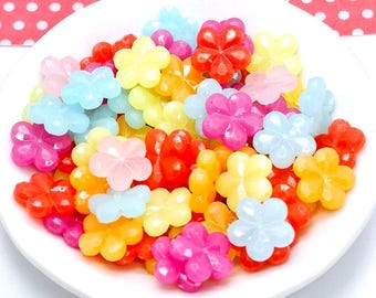 Acrylic Flower Beads, Assorted Colors, Plastic Jewelry & Craft Beads, (14mm, 100 pieces)