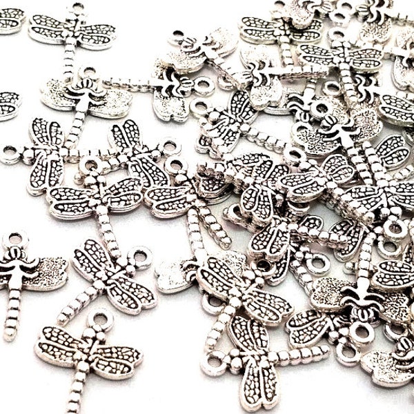 10 Silver Dragonfly Charms - Charms in Bulk - Antique Silver - Dragonfly Pendant - Lead Free - Small Dragonfly Charm - 20mm